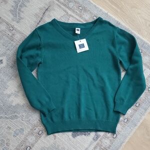 NWT Janie and Jack Boys V-neck Green Cotton Sweater Sz6